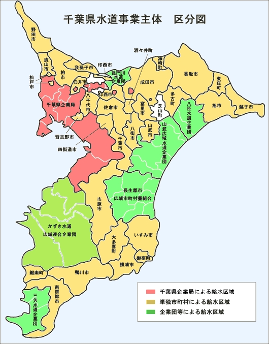 千葉県の水道事業体区分図